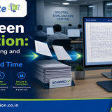On-Screen Evaluation system showing digital scanning and marking of answer booklets for universities